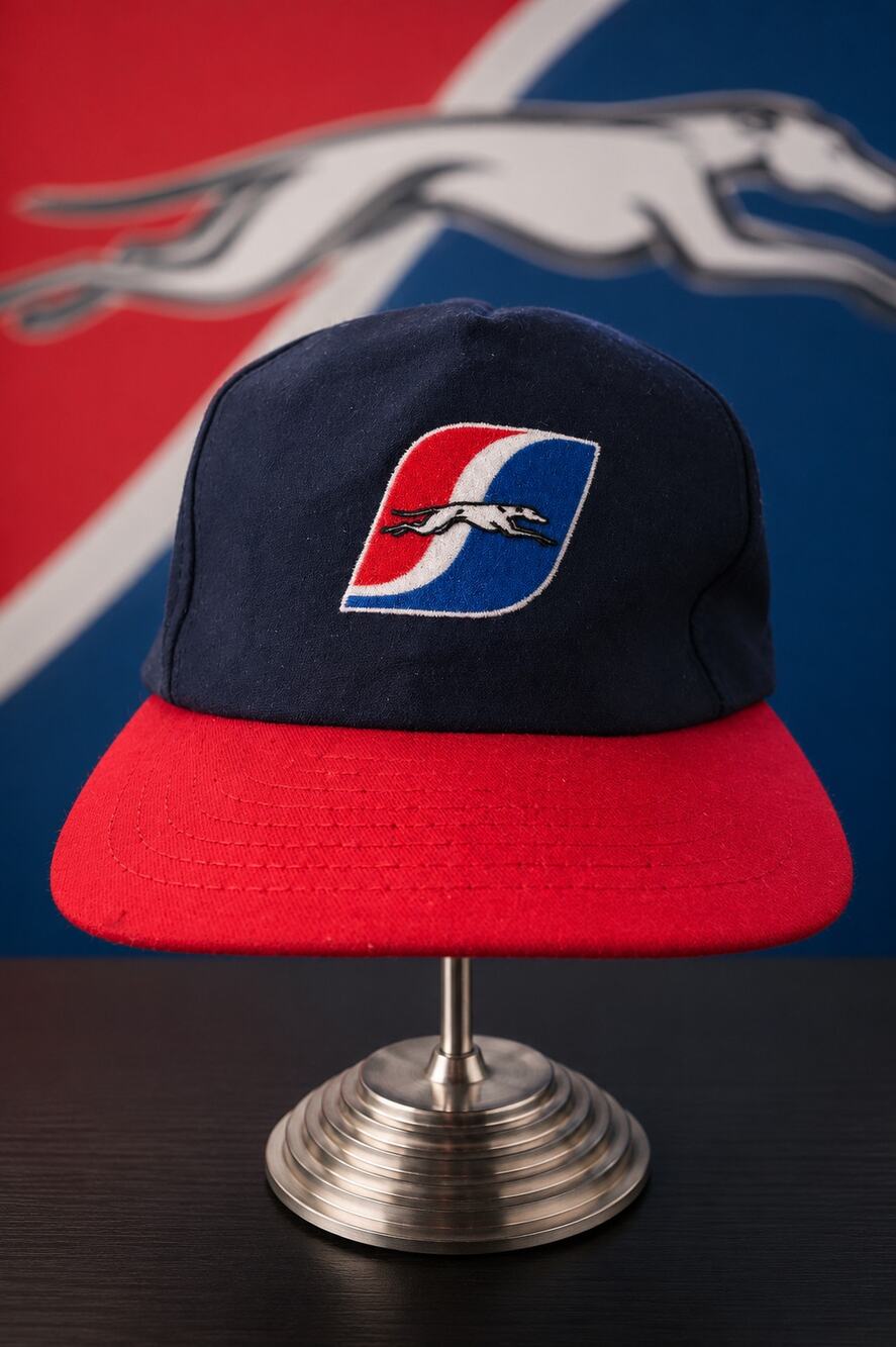 Vintage Greyhound Lines Snapback Hat Cintas USA Red Blue Trucker Cap